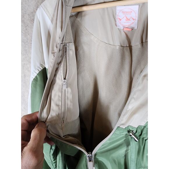 OUTDOOR COLLECTION Women's Green White Hooded Full Zip Windbreaker SZ M - Picture 5 of 9